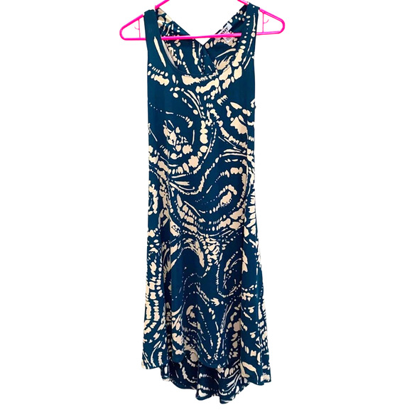 DKNY size XS cross back midi length sleeveless dress teal blue cream - Picture 1 of 4